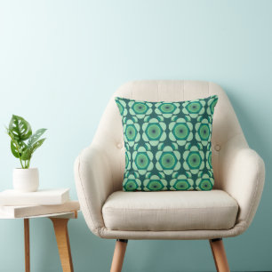 70s floral vibe  - green and blue throw pillow