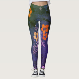 70s Folk Garden - blue Leggings