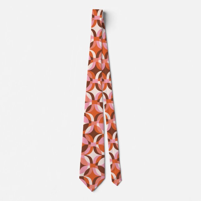 70s geometric circle shapes colourful red retro tie (Front)