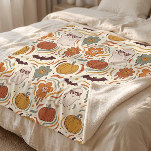70s Ghost Funky Halloween Sherpa Throw Blank