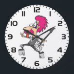 70s Glam Rock Star Pink Mohawk Punk Musician Large Clock<br><div class="desc">Keep time in legendary style with this vibrant rock star wall clock featuring a high-energy pink haired musician. The clock face showcases a cartoon punk performer shredding on an electric guitar, making it a perfect functional art piece for music studios, bedrooms, or home offices. With his iconic star makeup and...</div>
