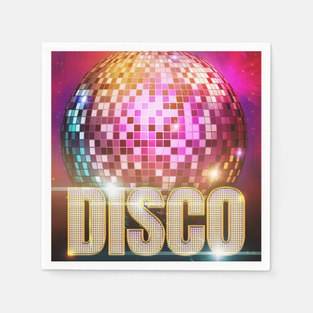 70's Glitzy Disco Ball| Retro Disco Dance Party Napkin (Front)