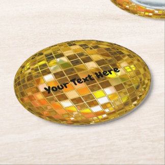 70s Gold Disco Ball Round Paper Coaster