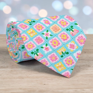 70s Granny Square Crochet Necktie