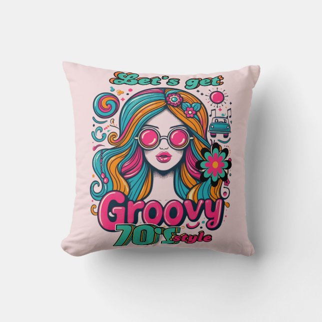 70s Groovy Boogie Retro Disco Birthday Decor Throw Pillow (Front)