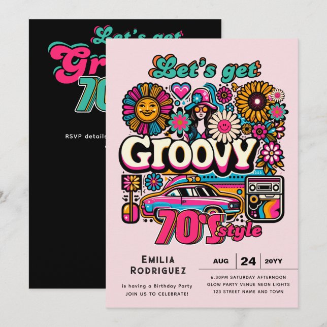 70s Groovy Boogie Retro Disco Birthday Party Invitation (Front/Back)