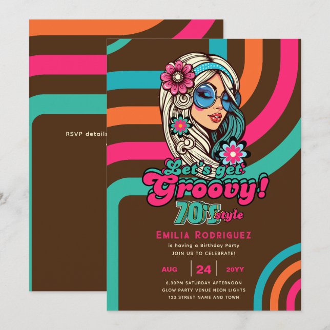 70s Groovy Boogie Retro Disco Birthday Party Invitation (Front/Back)