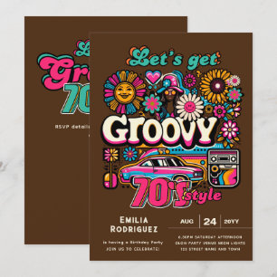 70s Groovy Boogie Retro Disco Birthday Party Invitation