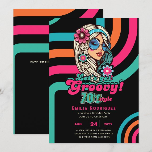 70s Groovy Boogie Retro Disco Birthday Party Invitation (Front/Back)