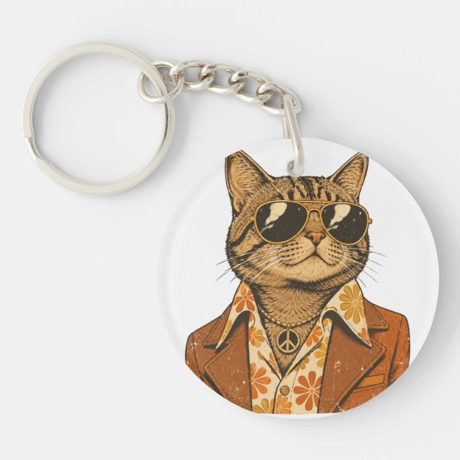 70s Groovy Cool Cat & fox Keychain (Front)