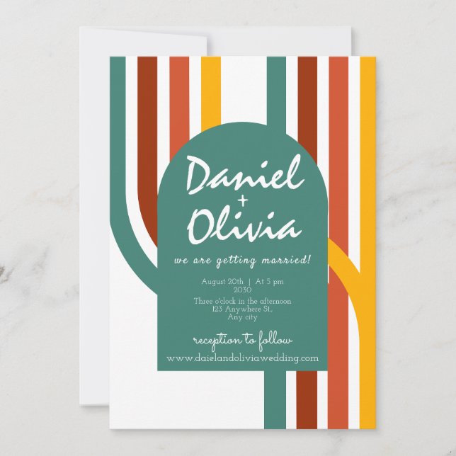 70's Groovy Element Lined with Photo Wedding Invitation (Front)