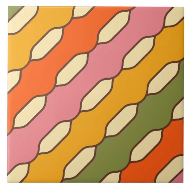 70s Groovy Retro Colourful Pattern Tile (Front)