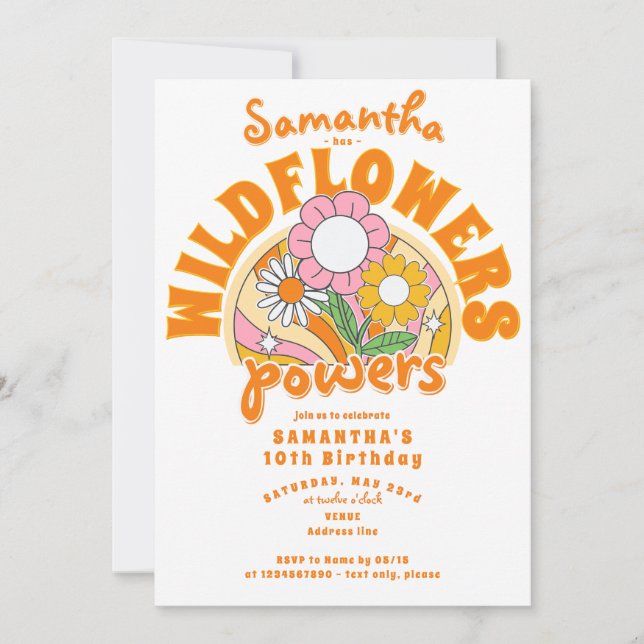70s Groovy Retro Wildflower Flower Power Birthday Invitation (Front)