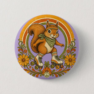 70s Groovy Roller Skating Squirrel 2 Inch Round Button
