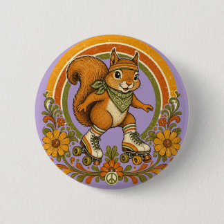 70s Groovy Roller Skating Squirrel 2 Inch Round Button