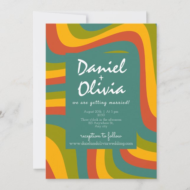 70's Groovy with Photo/QR Wedding Invitation (Front)