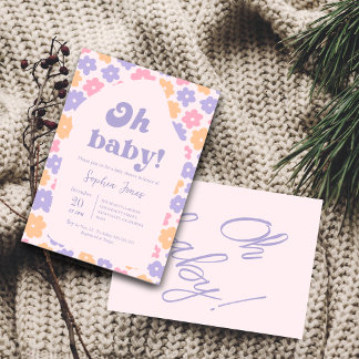 70s Hippie Floral Gingham Baby shower invitation