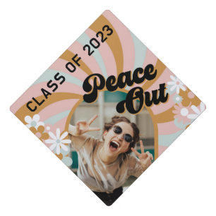 70s Hippie Peace Out Photo Graduation Cap Topper