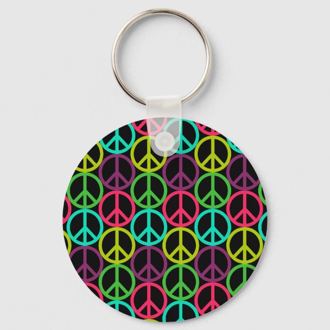 70's Hippie Peace Sign Pattern Keychain (Front)