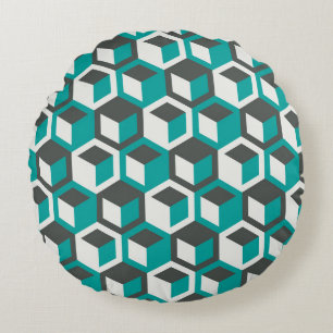 70s inspired abstract retro geometric seamless pat round pillow
