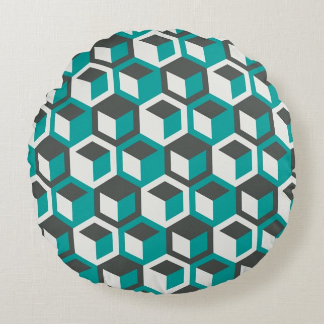 70s inspired abstract retro geometric seamless pat round pillow (Front)