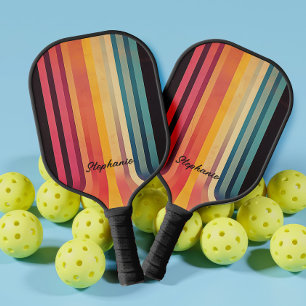 70s Inspired Abstract Stripes Pickleball Paddle