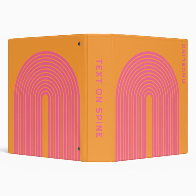 70s Inspired Line Art - Orange Pink Rainbow Arch Binder (Background)
