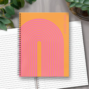 70s Inspired Line Art - Orange Pink Rainbow Arch Notebook