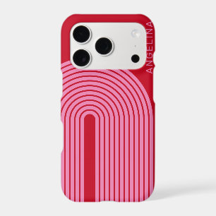 70s Inspired Line Art - Red Pink Rainbow Arch