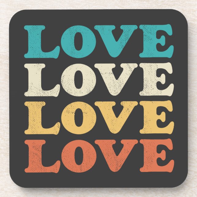 70s Love Retro Distressed Repeat Type Coaster (Front)