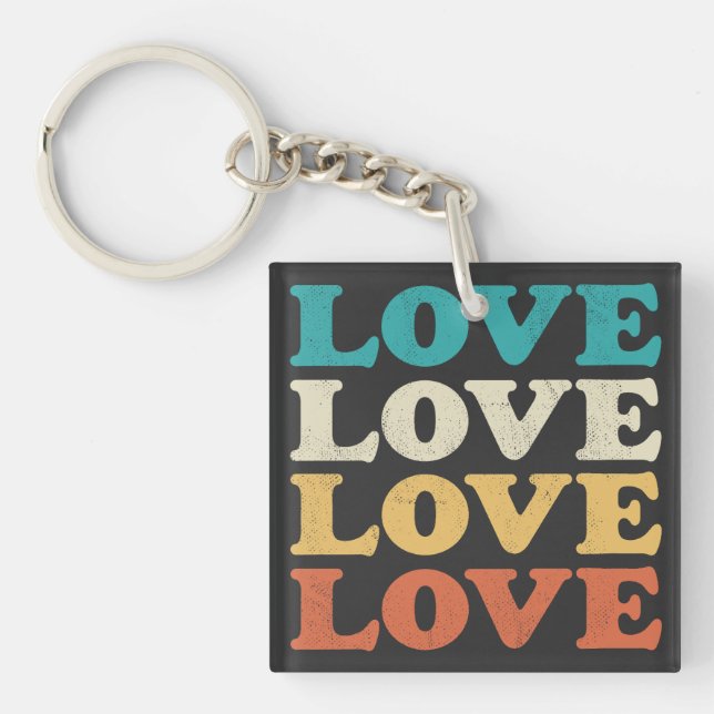 70s Love Retro Distressed Repeat Type Keychain (Front)