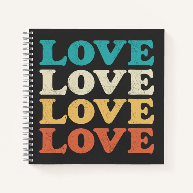 70s Love Retro Distressed Repeat Type Notebook (Front)