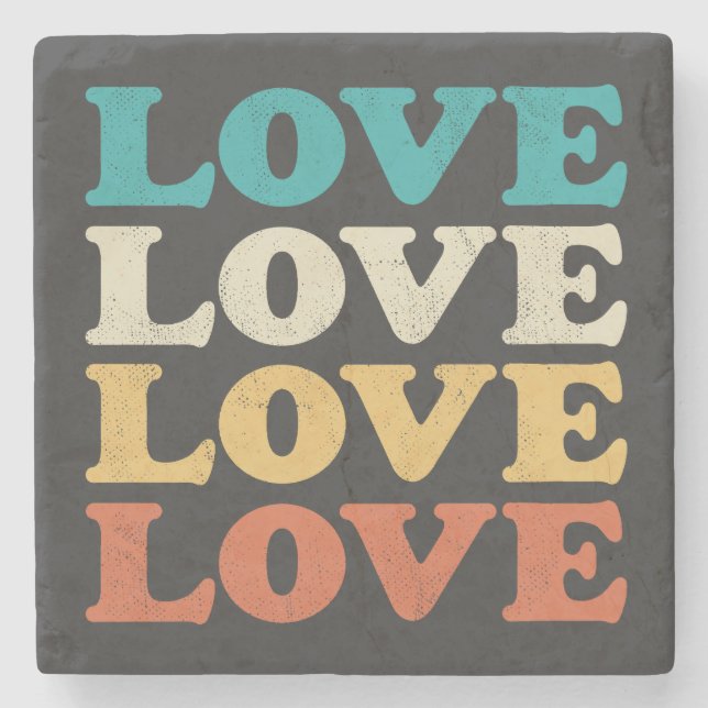 70s Love Retro Distressed Repeat Type Stone Coaster (Front)