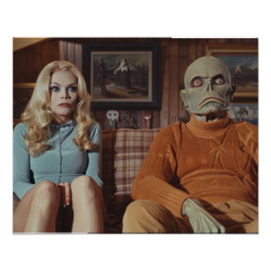 70s Monster and Woman on Couch Photo Print