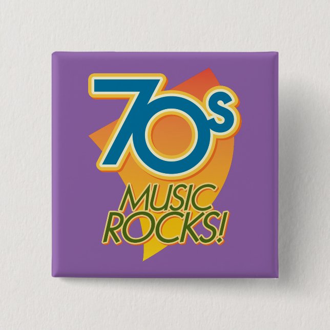 70s Music Rocks! 2 Inch Square Button (Front)