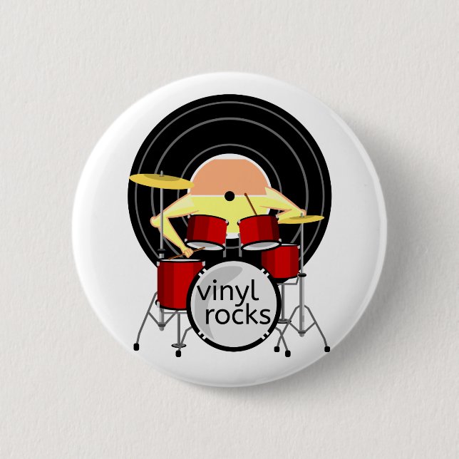 70S MUSIC VINYL DRUMS 2 INCH ROUND BUTTON (Front)