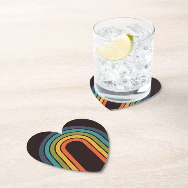 70s Orange Brown Teal Pattern Custom Kitchen Paper Coaster (Insitu)