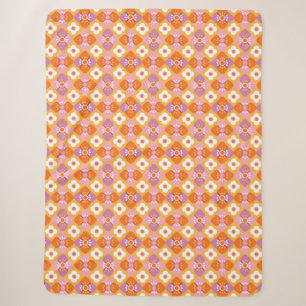 70s orange flowers sherpa blanket