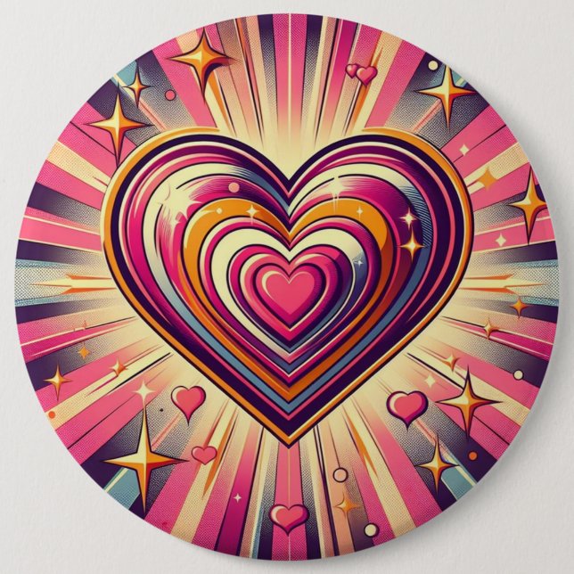 70s pop art heart/Valentine's  Mug 6 Inch Round Button (Front)