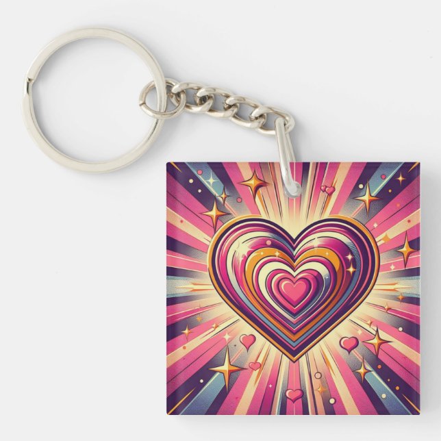 70s pop art heart/Valentine's  Mug Keychain (Front)