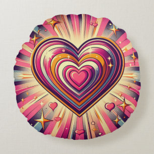 70s pop art heart/Valentines  Round Pillow
