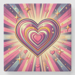 70s pop art heart/Valentines Stone Coaster
