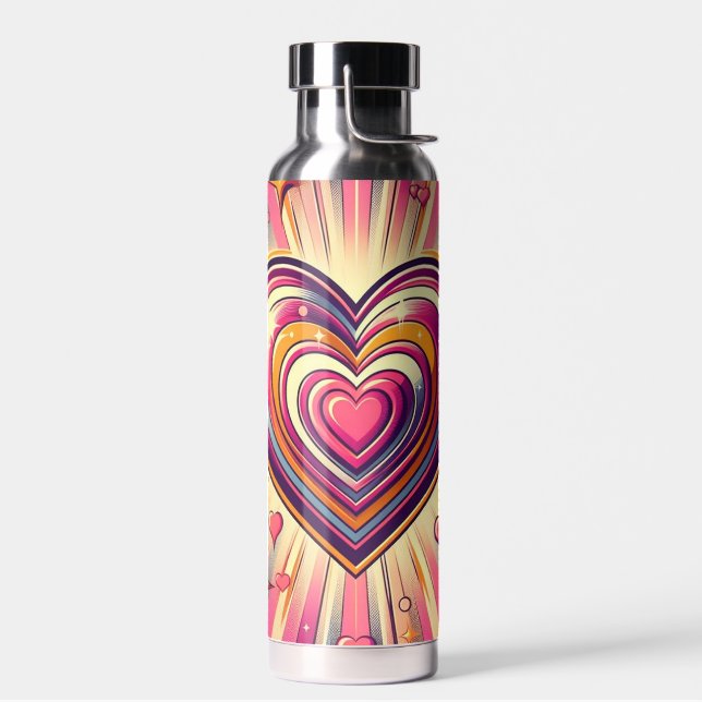 70s pop art heart/Valentines  Water Bottle (Left)