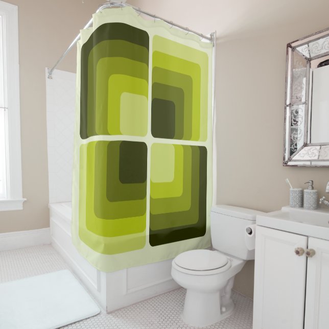 70s Rainbow Squares Monochrome Green (In Situ)
