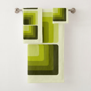 70s Rainbow Squares Monochrome Green Bath Towel Set