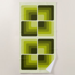 70s Rainbow Squares Monochrome Green Beach Towel