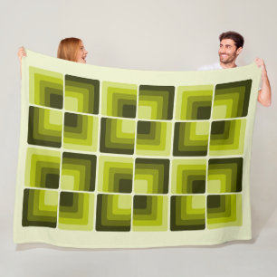 70s Rainbow Squares Monochrome Green Fleece Blanket