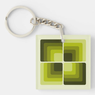 70s Rainbow Squares Monochrome Green Keychain