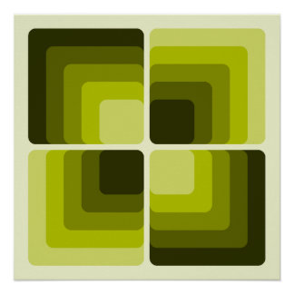 70s Rainbow Squares Monochrome Green Poster