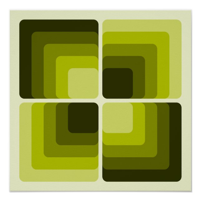 70s Rainbow Squares Monochrome Green Poster (Front)